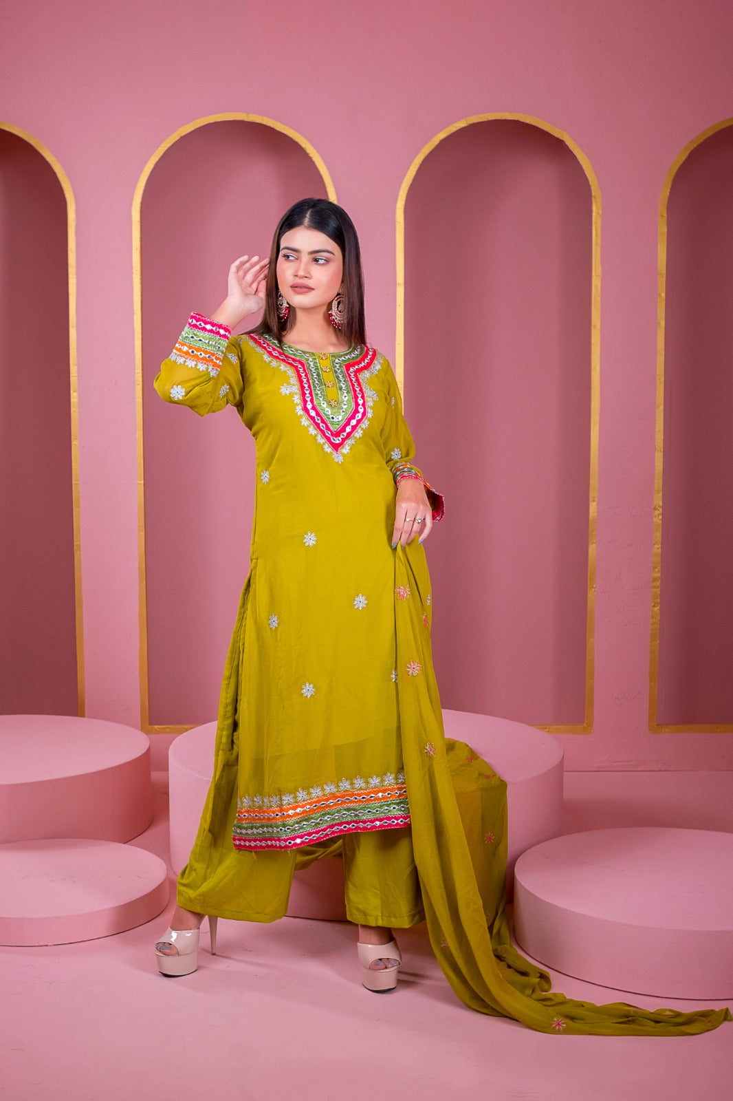 Ready-made Georgette Dollar and Embroidered Three-piece